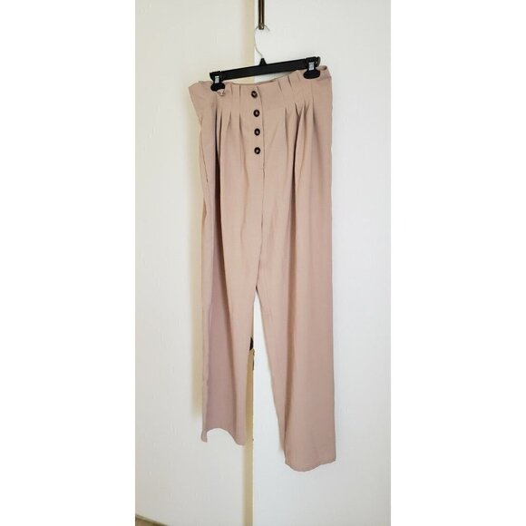 NEW ONETHELAND HIGH PLEATED WAIST BUTTON DOWN WIDE LEG PANT - Picture 2 of 7